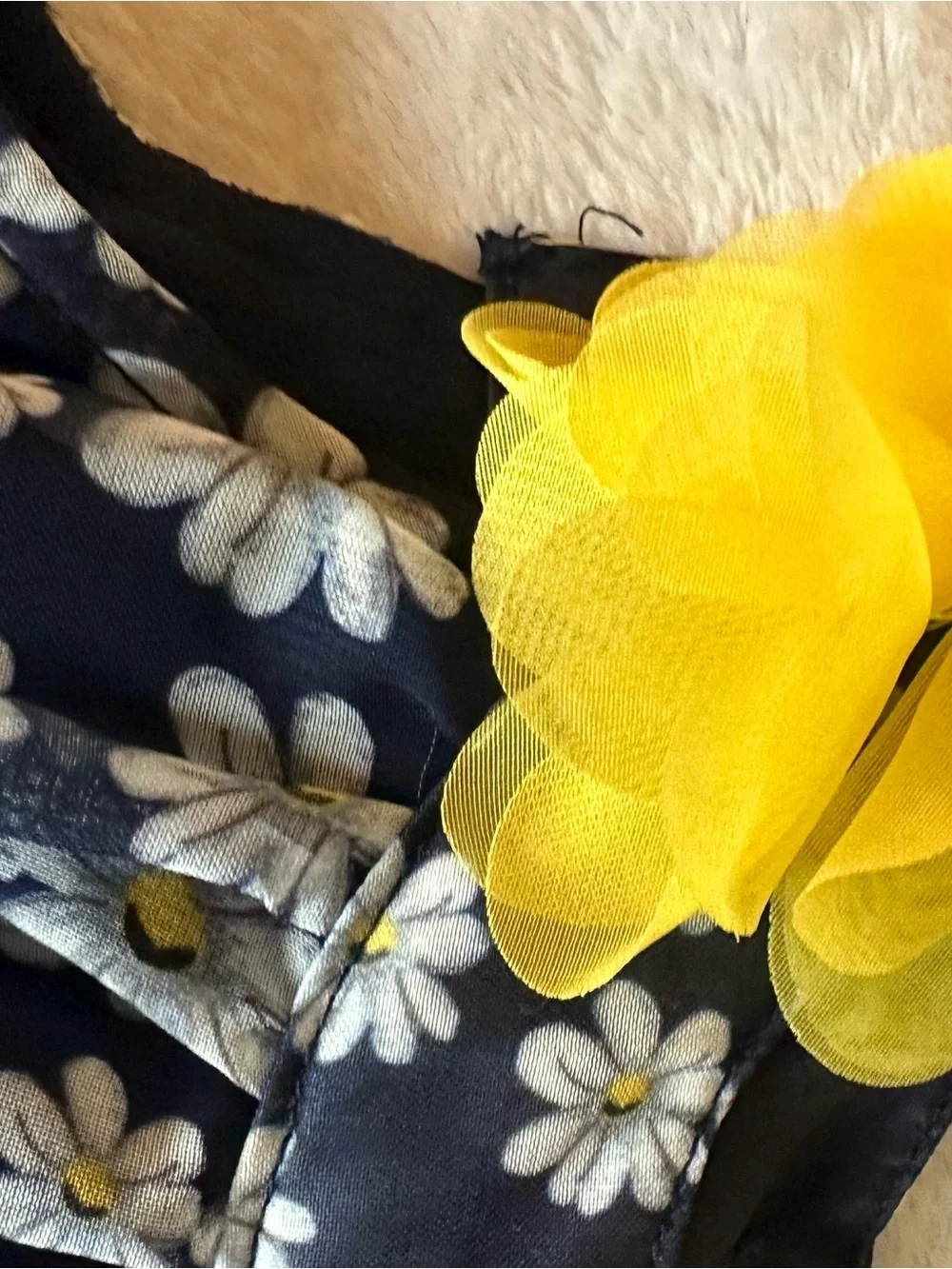 Blueberi Boulevard Navy Floral Bubble Dress with Yellow Flower Sleeves